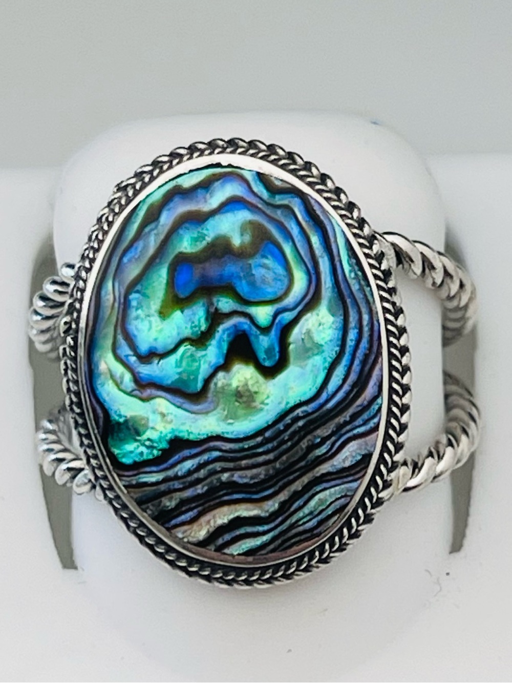 Size 7 silver abalone ring